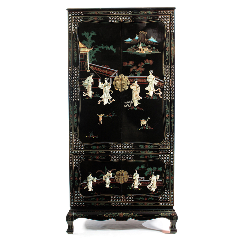 Шкаф черный в китайском стиле Chinese Cabinet Black Черный Мульти Шкаф черный в китайском стиле Chinese Cabinet Black Черный Мульти в Липецке | Loft Concept