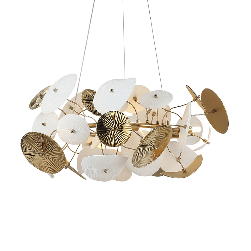Люстра с белыми и золотистыми цветами Dahlia Flowers Lamp Белый Латунь в Липецке | Loft Concept 