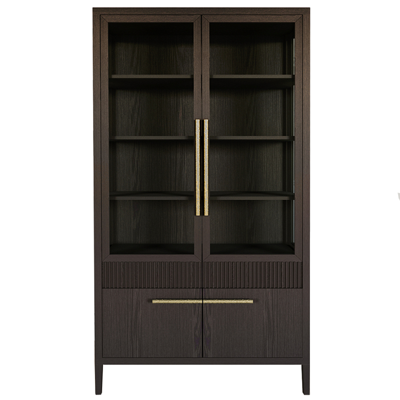 Витрина Primo со стеклянными фасадами и буфетом шпон Темный орех Темный дуб Золотой в Липецке | Loft Concept 