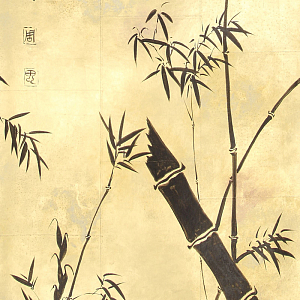 Обои ручная роспись Bamboo Quicksilver on Warm Gold gilded tea paper