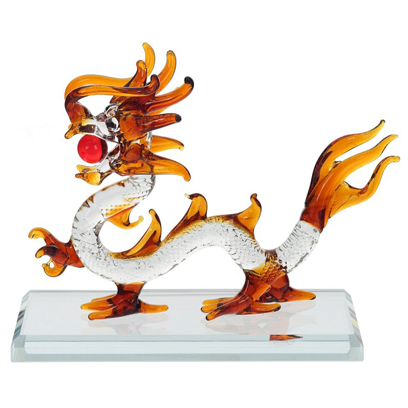Декоративная стеклянная статуэтка Дракон Glass Dragon Statuette Прозрачное Стекло Янтарный Красный Декоративная стеклянная статуэтка Дракон Glass Dragon Statuette Прозрачное Стекло Янтарный Красный в Липецке | Loft Concept