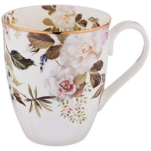 Кружка белая из фарфора с рисунком цветов 400 мл Garden Whisper Porcelain Set