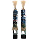 Комплект из 2-х деревянных статуэток Asmat Straw Headdress Statuettes Blue Tattoo варинант исполнения - 5 | Loft Concept в Липецке