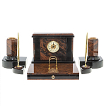 Настольный письменный набор с часами из природного камня обсидиана Royal Stone варинант исполнения - 1 | Loft Concept в Липецке