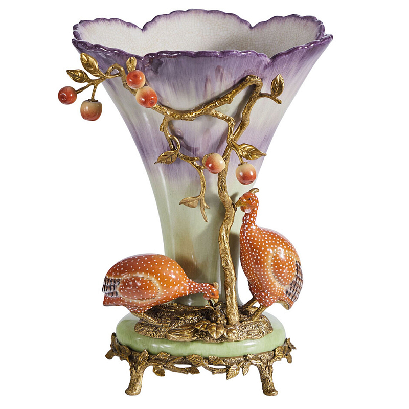 Ваза с цесарками из фарфора с бронзовыми элементами Garden of Eden Бронза Мульти в Липецке | Loft Concept 