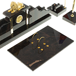 Настольный письменный набор из чёрного обсидиана с декором в виде льва Golden Lion варинант исполнения - 3 | Loft Concept в Липецке