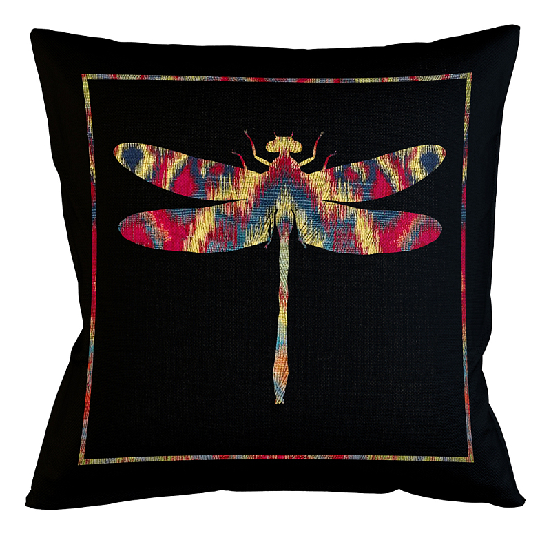 Подушка декоративная стрекоза разноцветная Ikat Pattern Черный Мульти Бежевый Подушка декоративная стрекоза разноцветная Ikat Pattern Черный Мульти Бежевый в Липецке | Loft Concept