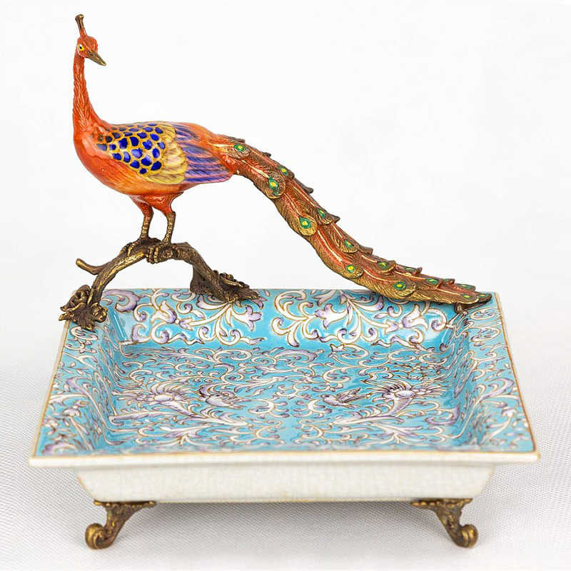 Блюдо Fire Peacock Голубой пастельный Бронза Оранжевый Блюдо Fire Peacock Голубой пастельный Бронза Оранжевый в Липецке | Loft Concept