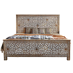 Двуспальная кровать из массива манго с резьбой Celestino Grey Mango Bed варинант исполнения - 1 | Loft Concept в Липецке