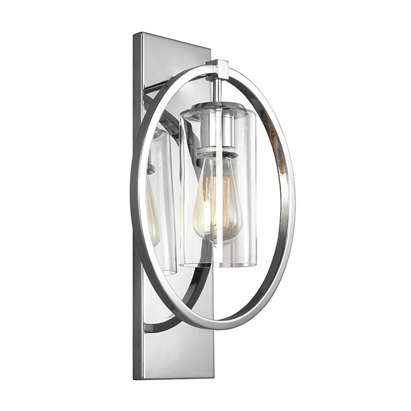Бра цвета хром с круглой рамой и цилиндрическим прозрачным стеклянным плафоном на прямоугольном основании Feiss Хром Прозрачное Стекло в Липецке | Loft Concept 