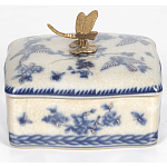 Фарфоровая шкатулка с бронзовой стрекозой Blue and White варинант исполнения - 3 | Loft Concept в Липецке