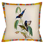 Декоративная подушка бежевая в разноцветную полоску с изображением птиц и цветов Blooming Birds Colorful Cushion варинант исполнения - 5 | Loft Concept в Липецке