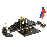 Настольный письменный набор из чёрного обсидиана с декором в виде льва Golden Lion варинант исполнения - 2 | Loft Concept в Липецке