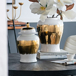 Ваза белая с крышкой и золотистыми фрагментами Chinoiserie Ceramics варинант исполнения - 1 | Loft Concept в Липецке