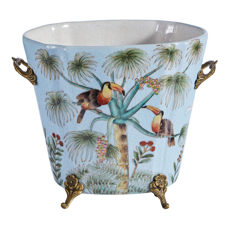 Кашпо из голубого фарфора с бронзовыми элементами Blue Garden Голубой Мульти Бронза в Липецке | Loft Concept 