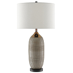 Настольная лампа керамическая с тканевым цилиндрическим абажуром Bullet варинант исполнения - 2 | Loft Concept в Липецке