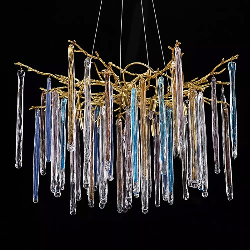 Люстра на подвесе с каркасом из металла и цветными подвесками из стекла Droplet Chandelier Золотой Прозрачный Голубой Янтарный Люстра на подвесе с каркасом из металла и цветными подвесками из стекла Droplet Chandelier Золотой Прозрачный Голубой Янтарный в Липецке | Loft Concept