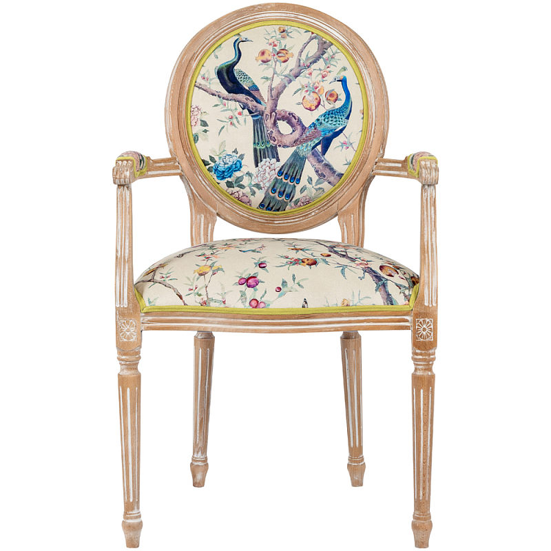 Полукресло из массива бука бежевое с изображением птиц и цветов Beige Green Chinoiserie Garden Chair Бежевый Салатовый Мульти Полукресло из массива бука бежевое с изображением птиц и цветов Beige Green Chinoiserie Garden Chair Бежевый Салатовый Мульти в Липецке | Loft Concept