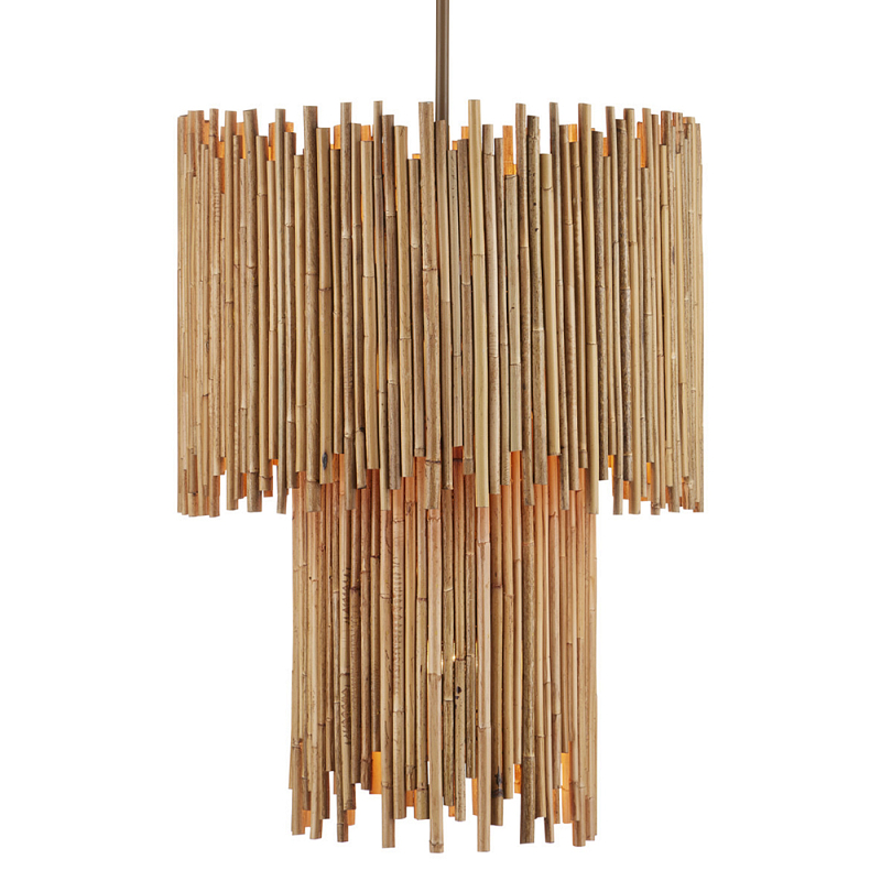 Подвесной светильник двухъярусный с абажуром из ротанга Wicker Furniture Бежевый в Липецке | Loft Concept 