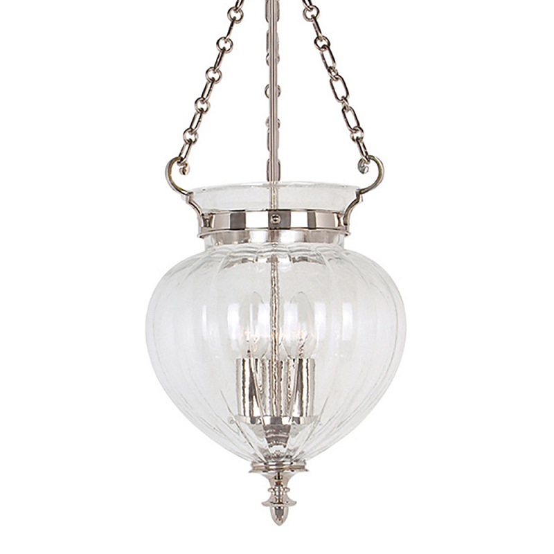 Подвесной светильник цвета никель с прозрачным ребристым стеклянным плафоном в классическом стиле Elstead Lighting Прозрачное Стекло Никель в Липецке | Loft Concept 