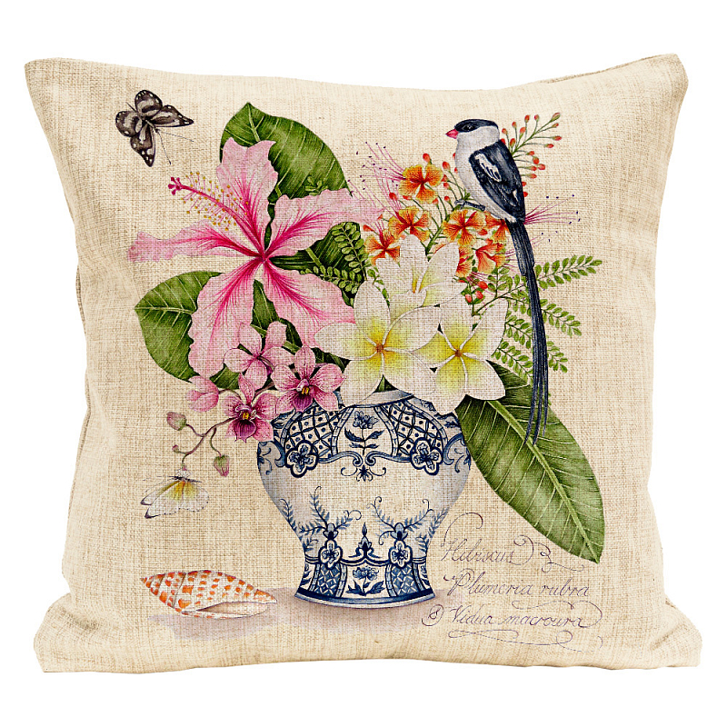 Декоративная подушка Pink Hibiscus Pillow Мульти Бежевый Декоративная подушка Pink Hibiscus Pillow Мульти Бежевый в Липецке | Loft Concept