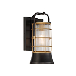 Настенный фонарь цилиндрической формы с рифленым стеклом в золотом каркасе на черном прямоугольном основании Eurofase варинант исполнения - 11 | Loft Concept в Липецке