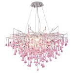 Люстра серебрянная с розовыми стеклянными подвесками в форме капель FAIRYTREE Light варинант исполнения - 3 | Loft Concept в Липецке