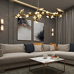 Люстра в виде золотой ветки с цветами и птичками Marvelous Garden варинант исполнения - 2 | Loft Concept в Липецке