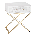 Приставной столик с выдвижным ящиком  White Table Carved Pattern варинант исполнения - 1 | Loft Concept в Липецке