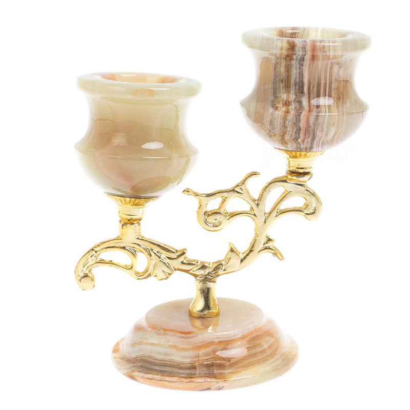 Подсвечник двухрожковый из натурального камня оникс Stone Candlestick Бежевый Золотой Подсвечник двухрожковый из натурального камня оникс Stone Candlestick Бежевый Золотой в Липецке | Loft Concept