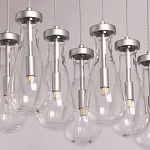 Люстра с 9-ю прозрачными плафонами из стекла в форме капли на прямоугольном потолочном основании цвета хром Lucid Rain  варинант исполнения - 4 | Loft Concept в Липецке