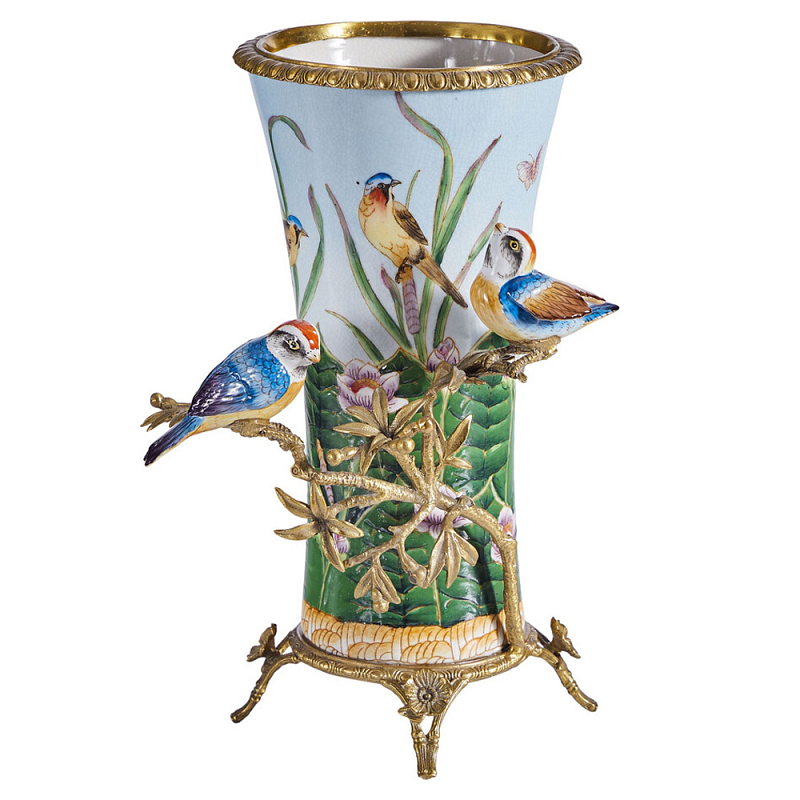 Ваза из фарфора с птицами на бронзовой ветке Garden of Eden Бронза Мульти в Липецке | Loft Concept 