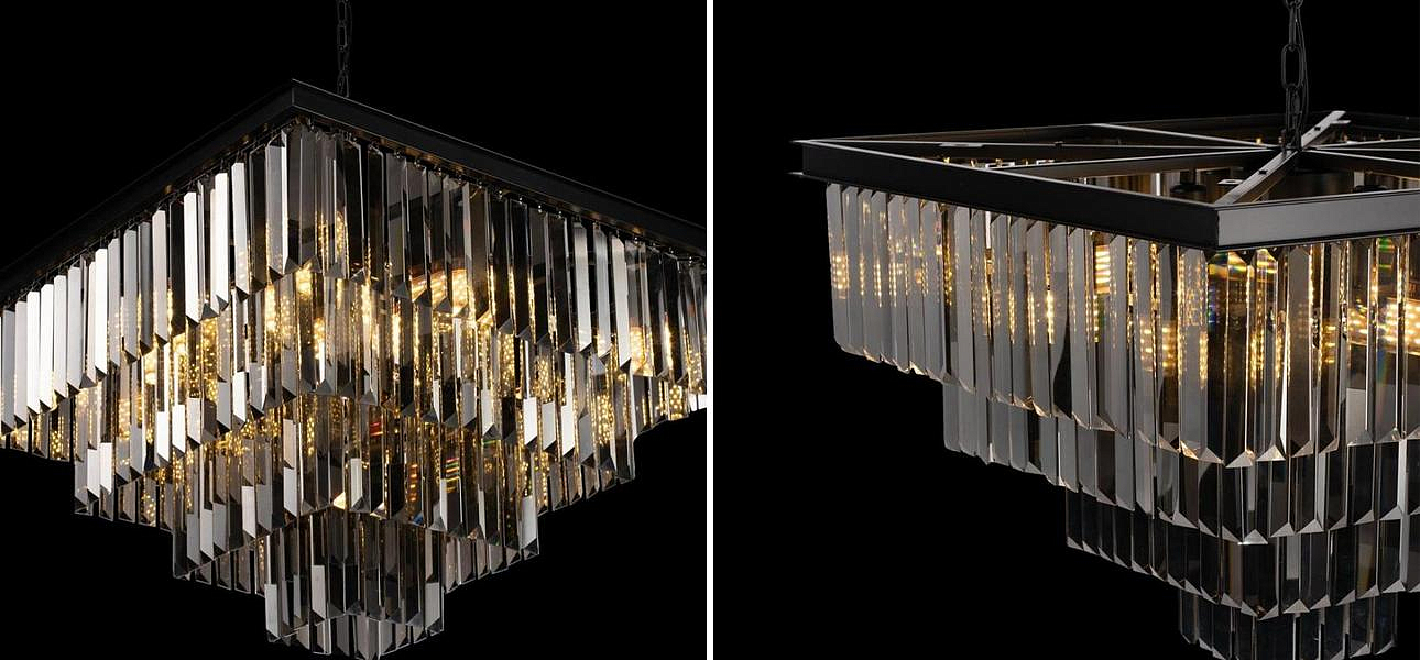 Квадратная Люстра RH 1920s Odeon Black iron Four layers Серое Стекло 60х60 Квадратная Люстра RH 1920s Odeon Black iron Four layers Серое Стекло 60х60 - Loft-Concept в Липецке