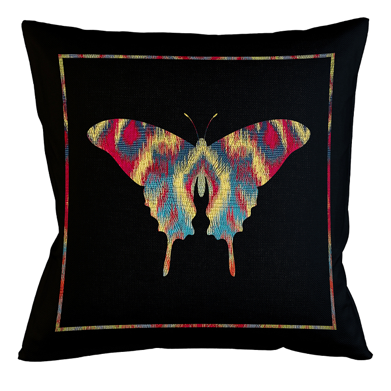 Подушка декоративная бабочка разноцветная Ikat Pattern Черный Мульти Бежевый Подушка декоративная бабочка разноцветная Ikat Pattern Черный Мульти Бежевый в Липецке | Loft Concept