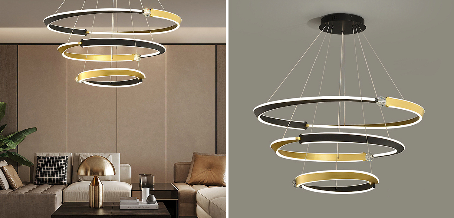 Люстра Кольца Ring Horizontal Cyril Три кольца Черный Золотой Люстра Кольца Ring Horizontal Cyril Три кольца Черный Золотой - Loft-Concept в Липецке
