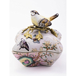 Шкатулка фиолетового цвета с рисунком бабочек и крышкой с фигуркой птицы на ветке Eden Garden варинант исполнения - 2 | Loft Concept в Липецке