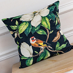 Декоративная подушка чёрная с изображением птиц и цветов Blooming Birds 2 варинант исполнения - 2 | Loft Concept в Липецке