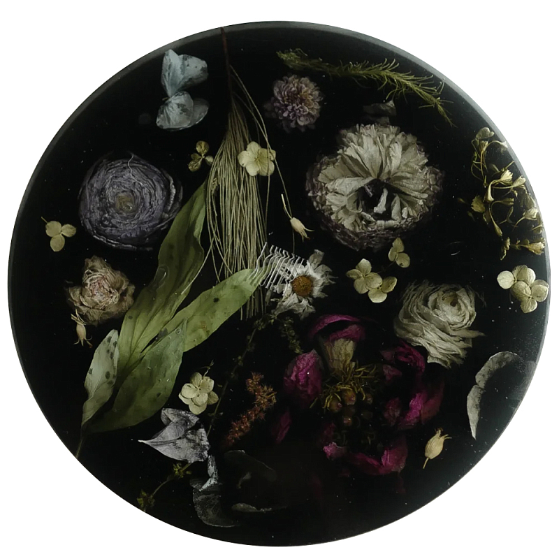 Круглый поднос из эпоксидной смолы с цветами черный Epoxy Resin Flowers Tray Black Черный Мульти Круглый поднос из эпоксидной смолы с цветами черный Epoxy Resin Flowers Tray Black Черный Мульти в Липецке | Loft Concept