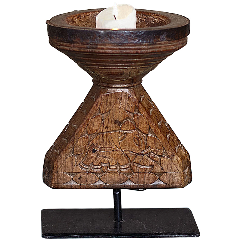 Подсвечник из массива тика на металлической подставке Wooden Carved Candlestick Коричневый Подсвечник из массива тика на металлической подставке Wooden Carved Candlestick Коричневый в Липецке | Loft Concept