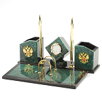 Настольный письменный набор из змеевика с часами и гербом Successful Leader варинант исполнения - 2 | Loft Concept в Липецке