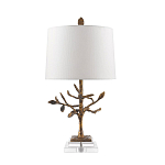 Настольная лампа с кремовым льняным цилиндрическим абажуром и ножкой в форме золотистой ветки Gilded Nola варинант исполнения - 7 | Loft Concept в Липецке