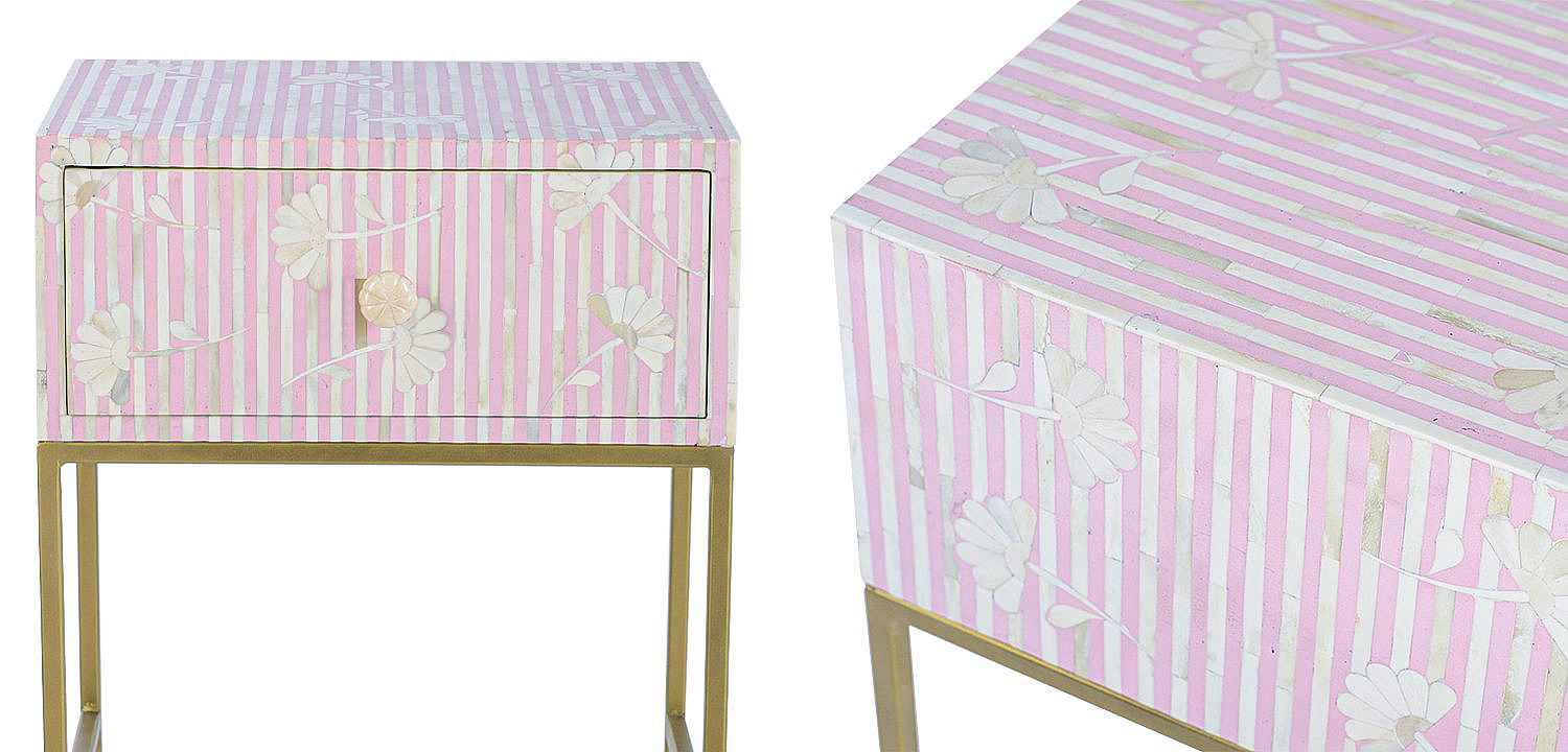 Тумбочка Pink Flower Indian Bone Inlay nightstand Тумбочка Pink Flower Indian Bone Inlay nightstand - Loft-Concept в Липецке