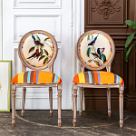 Стул бежевый в разноцветную полоску из натурального бука с изображением птиц и цветов Blooming Blue Birds Colorful Stripes Chair варинант исполнения - 4 | Loft Concept в Липецке