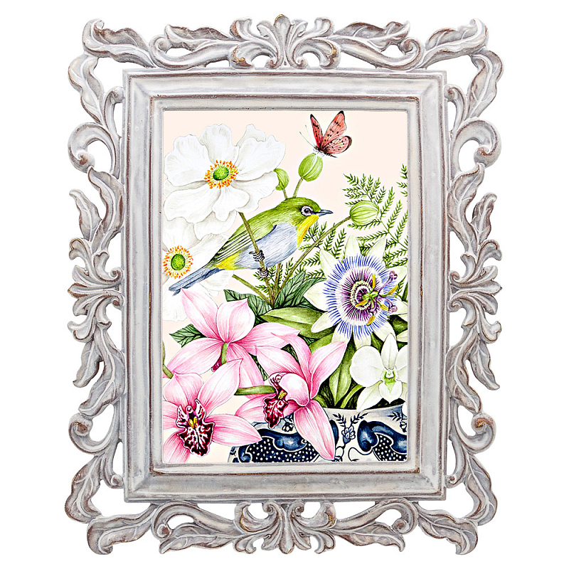 Постер Bird on Exotic Flowers Poster Мульти Белый винтажная патина Постер Bird on Exotic Flowers Poster Мульти Белый винтажная патина в Липецке | Loft Concept