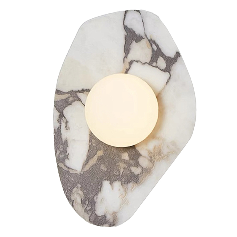 Бра с каменным основанием и плафоном из стекла в форме шара Shaw Marble Lighting Белый Серый Бежевый Бра с каменным основанием и плафоном из стекла в форме шара Shaw Marble Lighting Белый Серый Бежевый в Липецке | Loft Concept