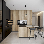 Черный матовый кухонный гарнитур с фасадом под дерево Axelle Kitchen Set варинант исполнения - 2 | Loft Concept в Липецке