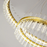 Люстра подвесная двухъярусная с золотистымыми кольцами и прозрачными стеклянными элементами Ring Horizontal варинант исполнения - 3 | Loft Concept в Липецке