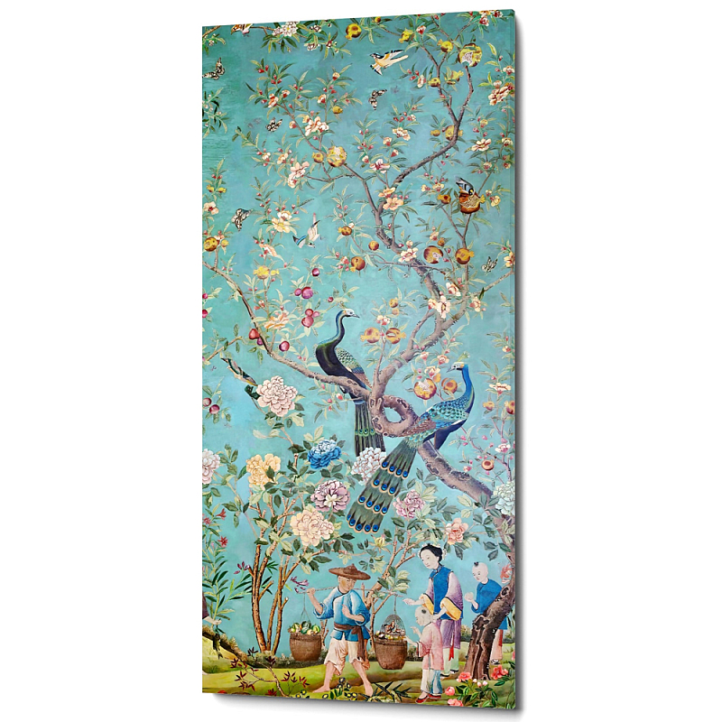 Постер на холсте в стиле шинуазри с изображением сада Chinoiserie Imperial Garden Peacocks on a Tree Бирюзовый Мульти в Липецке | Loft Concept 