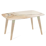 Обеденный стол с прямоугольной бежевой столешницей из стекла на 4-х деревянных ножках Beige Marble варинант исполнения - 1 | Loft Concept в Липецке