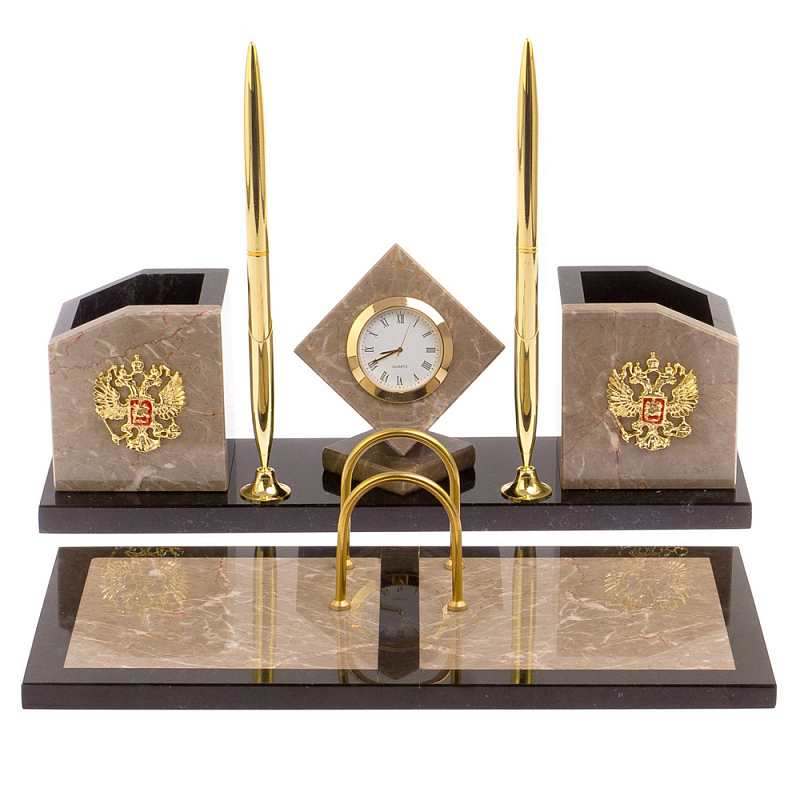 Настольный письменный набор из бежевого мрамора с часами Marble Accessory Бежевый Черный Золотой Настольный письменный набор из бежевого мрамора с часами Marble Accessory Бежевый Черный Золотой в Липецке | Loft Concept